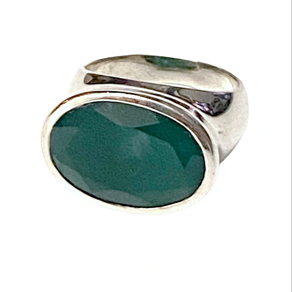Green Stone Sterling Silver Ring 925 - Picture 2 of 5